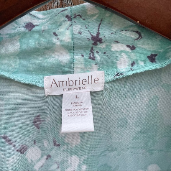 AMBRIELLE Women's Teal Floral Lacy Short Sleeve Bath Robe Belt Size Large - Picture 3 of 12